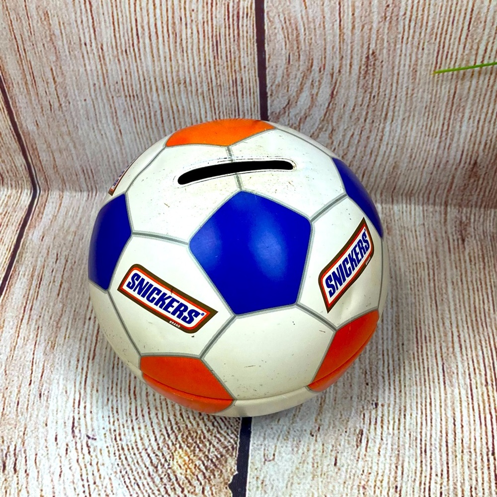 Vintage Piggy Bank Snickers Mars Inc. 1997 Metal Round Soccer Coin Tin